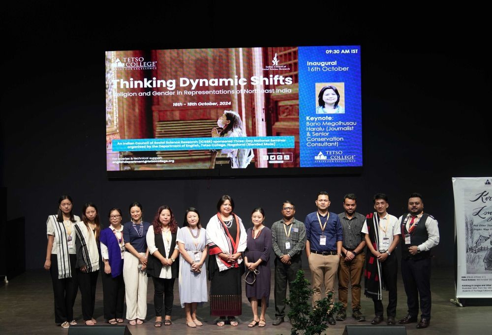 Bano Haralu with others during the inaugural session of the national seminar organised by the Department of English, Tetso College at Lorin Hall on October 16.